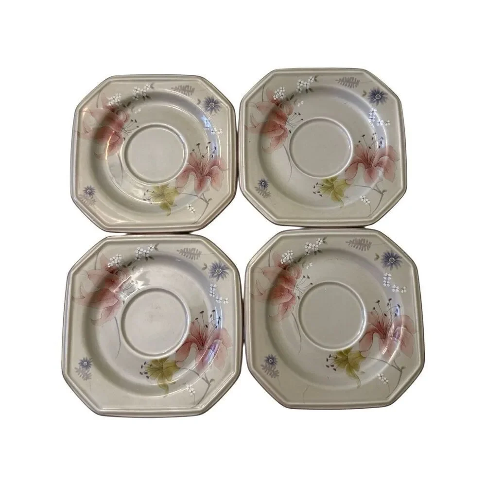 Mikasa Continental Janette Footed Cups and Saucers Lot of 4 Vintage Multi-Floral